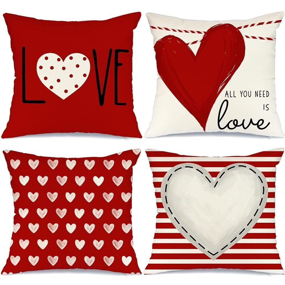8362 Valentines Day Outdoor Pillow Covers, 18 x 18 inch Set of 4 Waterproof